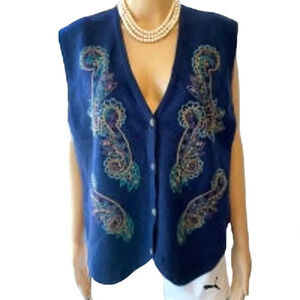VTG Koret Paisley Stitched Embroidery 100% Wool Vest Women Size M